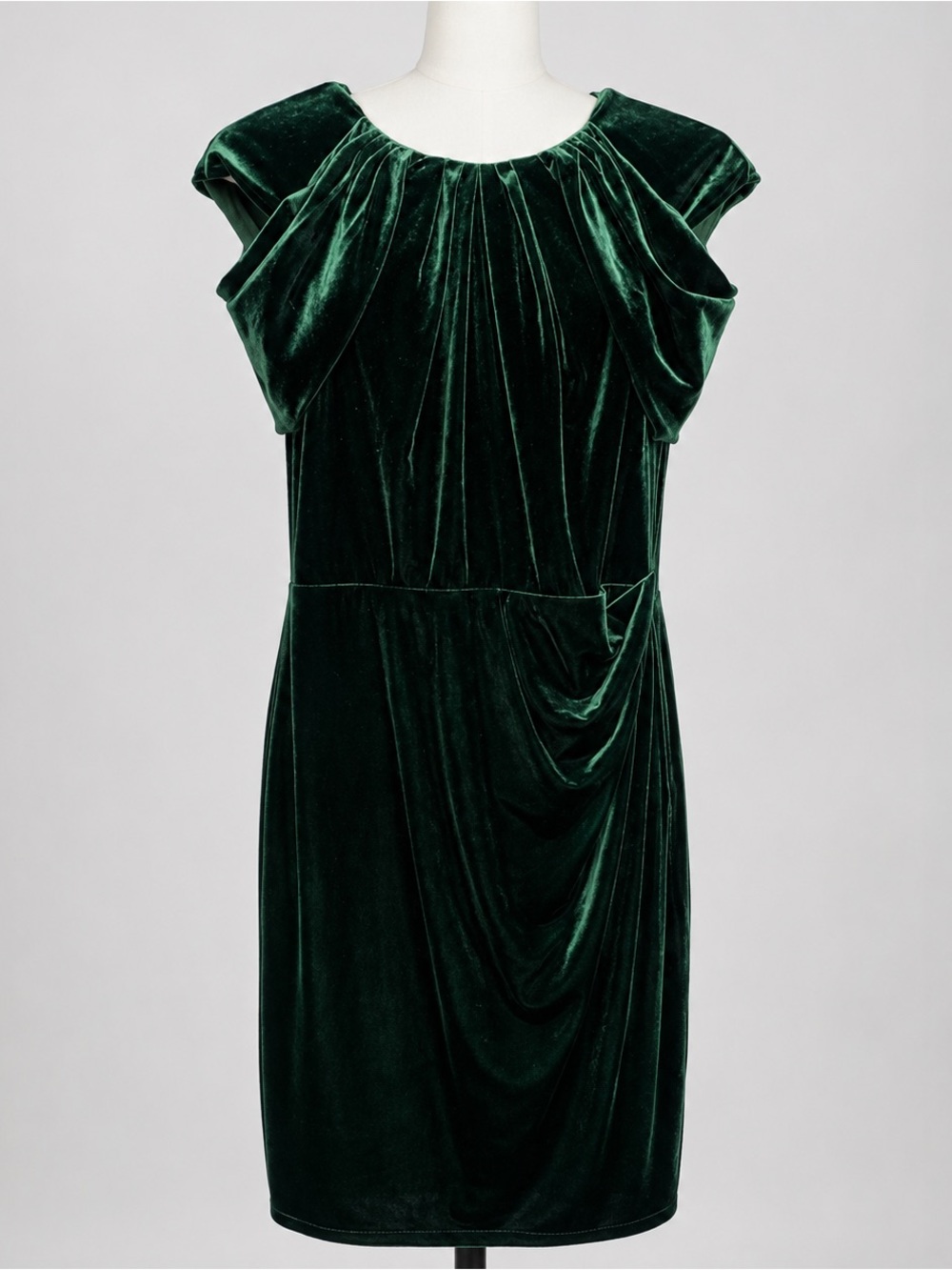 Ralph Lauren Dark Green Velvet Draped Midi Dress